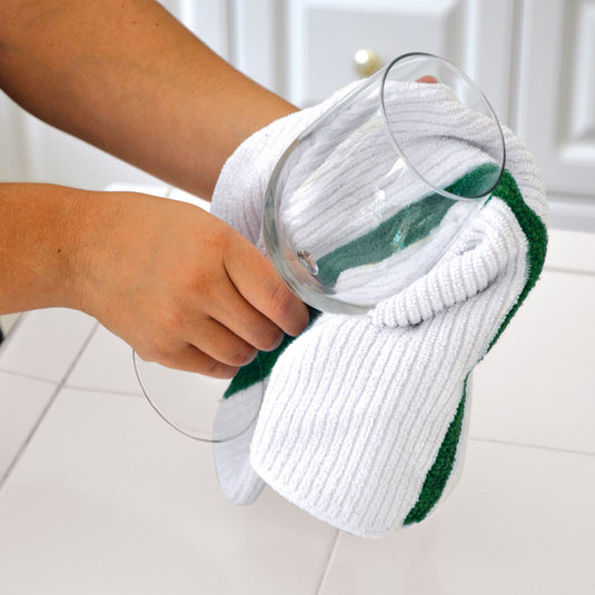 Eurow Microfiber Ribbed Bar Mop Towel 14x28 Inches with Green Stripe, 12 Pack