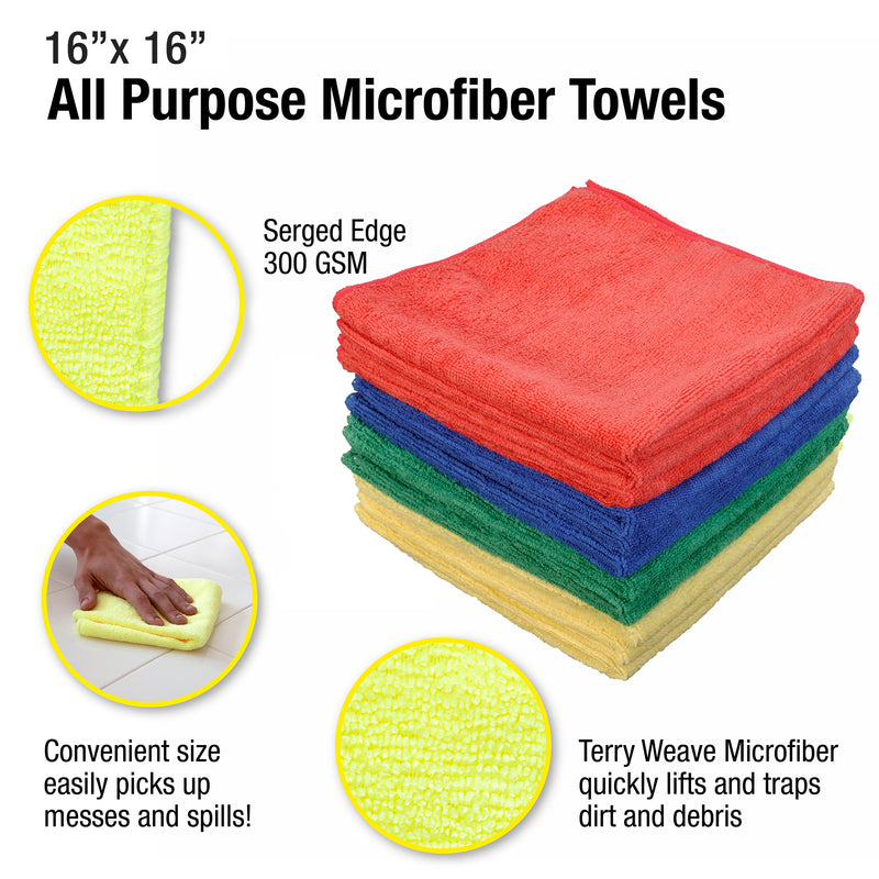 Load image into Gallery viewer, CleanAide Microfiber Commercial Towels 16 x 16 Inches 300 GSM 12-pack 4 colors

