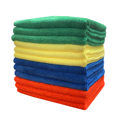 CleanAide Microfiber Commercial Towels 16 x 16 Inches 300 GSM 12-pack 4 colors