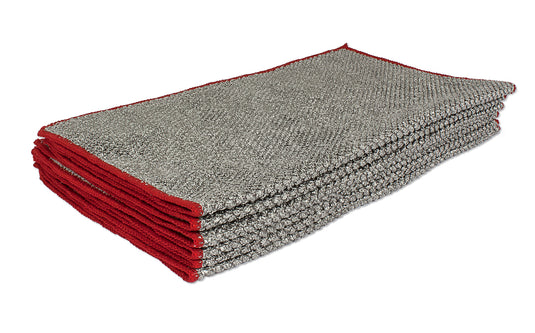 Big Pearl Microfiber Towel, 430 gsm, 14"x17", Grey w/Red Trim, 6-Pack