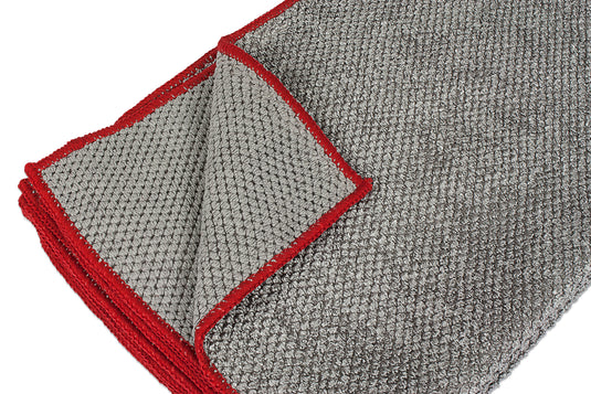 Big Pearl Microfiber Towel, 430 gsm, 14"x17", Grey w/Red Trim, 6-Pack
