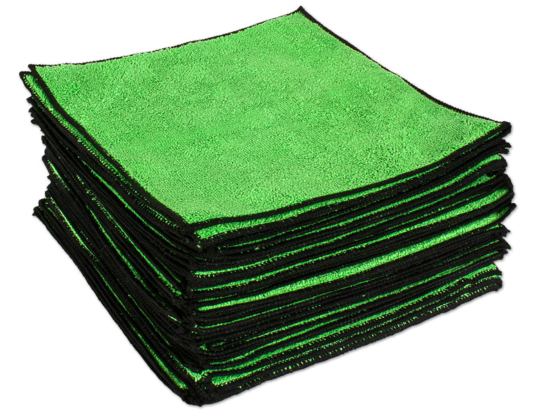 Load image into Gallery viewer, All-Purpose Terry Weave Microfiber, 350gsm, 12&quot;x12&quot;, Green with Black Trim, 50-Pack
