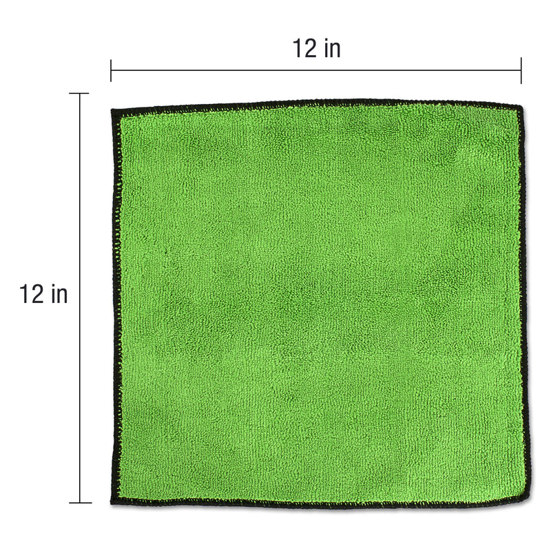 Load image into Gallery viewer, All-Purpose Terry Weave Microfiber, 350gsm, 12&quot;x12&quot;, Green with Black Trim, 50-Pack
