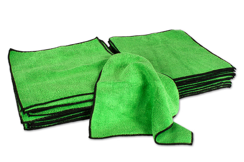 Load image into Gallery viewer, All-Purpose Terry Weave Microfiber, 350gsm, 12&quot;x12&quot;, Green with Black Trim, 50-Pack
