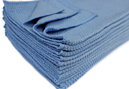 Nouvelle Legende Microfiber Waffle Weave Cleaning Towel, 16 X 16 inches, Blue, 12 Pack