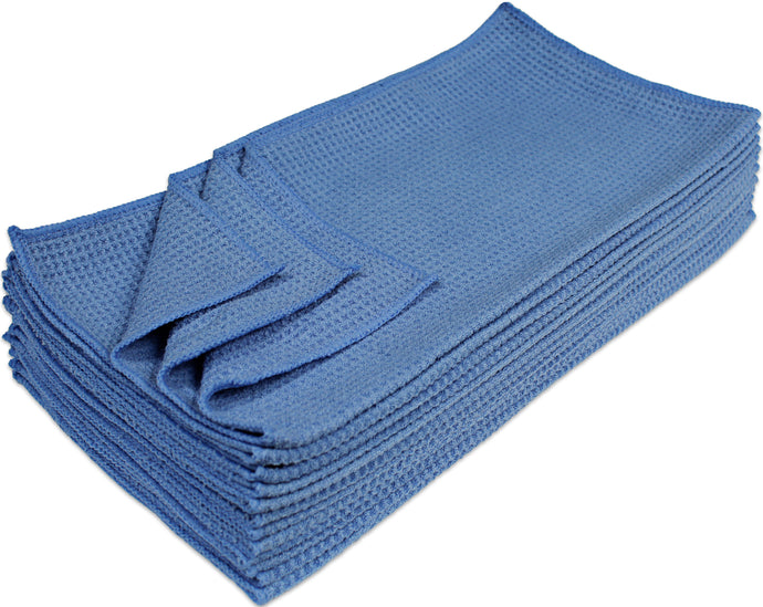 Nouvelle Legende Microfiber Waffle Weave Cleaning Towel, 16 X 16 inches, Blue, 12 Pack