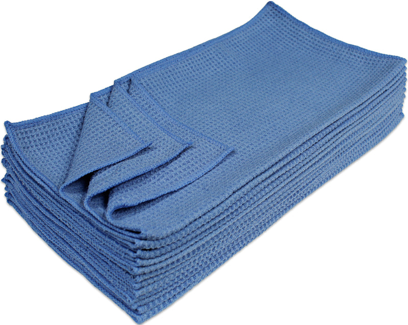 Load image into Gallery viewer, Glass, Dry &amp; Polish, Waffle Weave Microfiber, 16&quot;x16&quot;, Blue, 12-Pack
