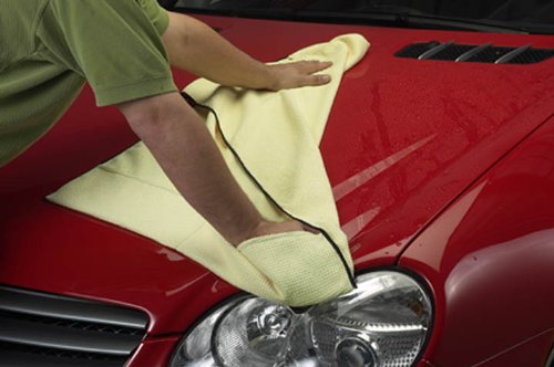 Drying Towel, Microfiber Waffle Weave w/4 Pockets, 390gsm, 26"x36", Yellow w/Black Trim