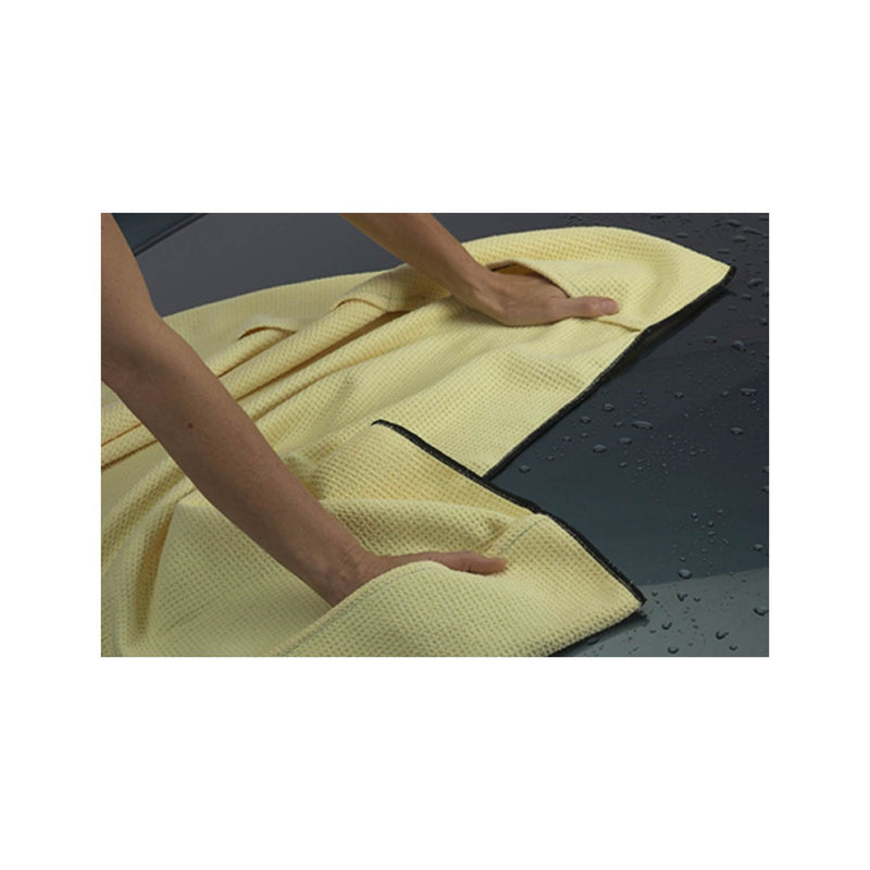 Load image into Gallery viewer, Drying Towel, Microfiber Waffle Weave w/4 Pockets, 390gsm, 26&quot;x36&quot;, Yellow w/Black Trim

