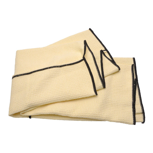 Drying Towel, Microfiber Waffle Weave w/4 Pockets, 390gsm, 26"x36", Yellow w/Black Trim
