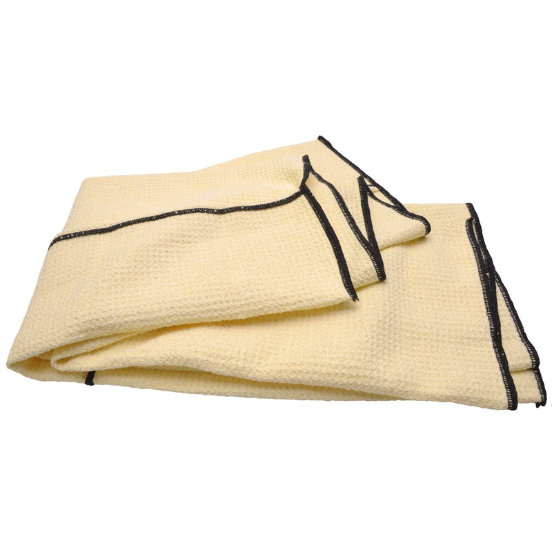 Load image into Gallery viewer, Drying Towel, Microfiber Waffle Weave w/4 Pockets, 390gsm, 26&quot;x36&quot;, Yellow w/Black Trim
